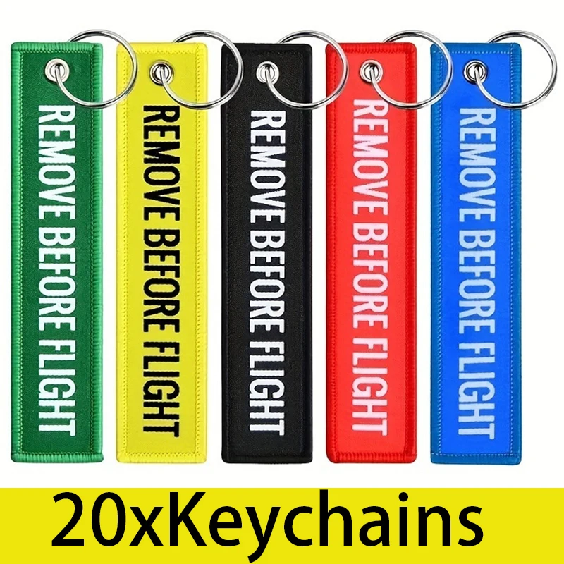 20Pcs Embroidery Key Chain Embroidery Keyrings REMOVE BEFOR FLIGHT Key Chain