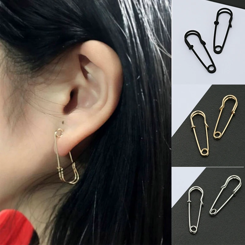 2023 Fashion Unique Design Paperclip Earring Tiny Cute Gothic Rock Gold Color Metal Safety Pin Long Stud Earrings For Women Men