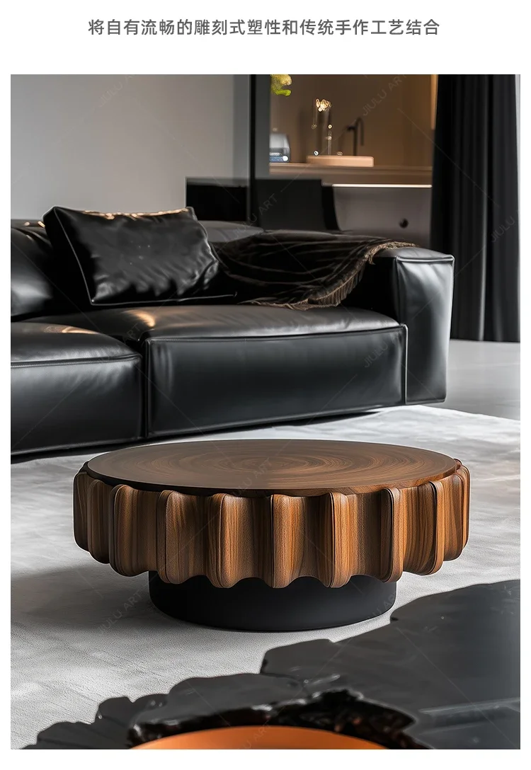 

Итальянский минималистичный круглый журнальный столик из цельного дерева, высококачественный художественный креативный журнальный столик