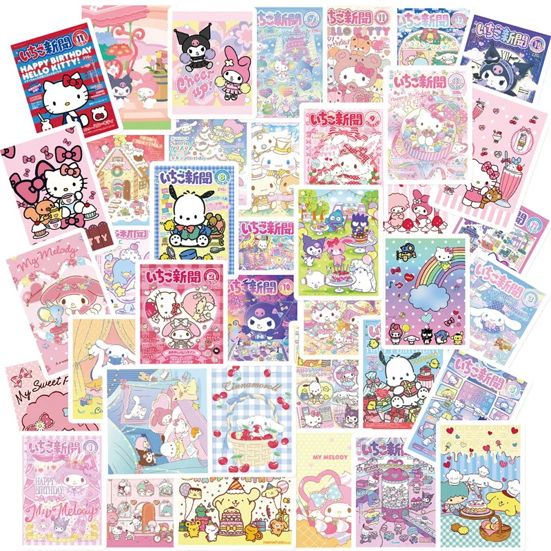 50/64 Uds. Pegatinas de dibujos animados de Hello Kitty, pegatinas Kawaii de Cinnamoroll Kuromi, pegatinas decorativas para ordenador portátil, diario, álbum de recortes, juguetes