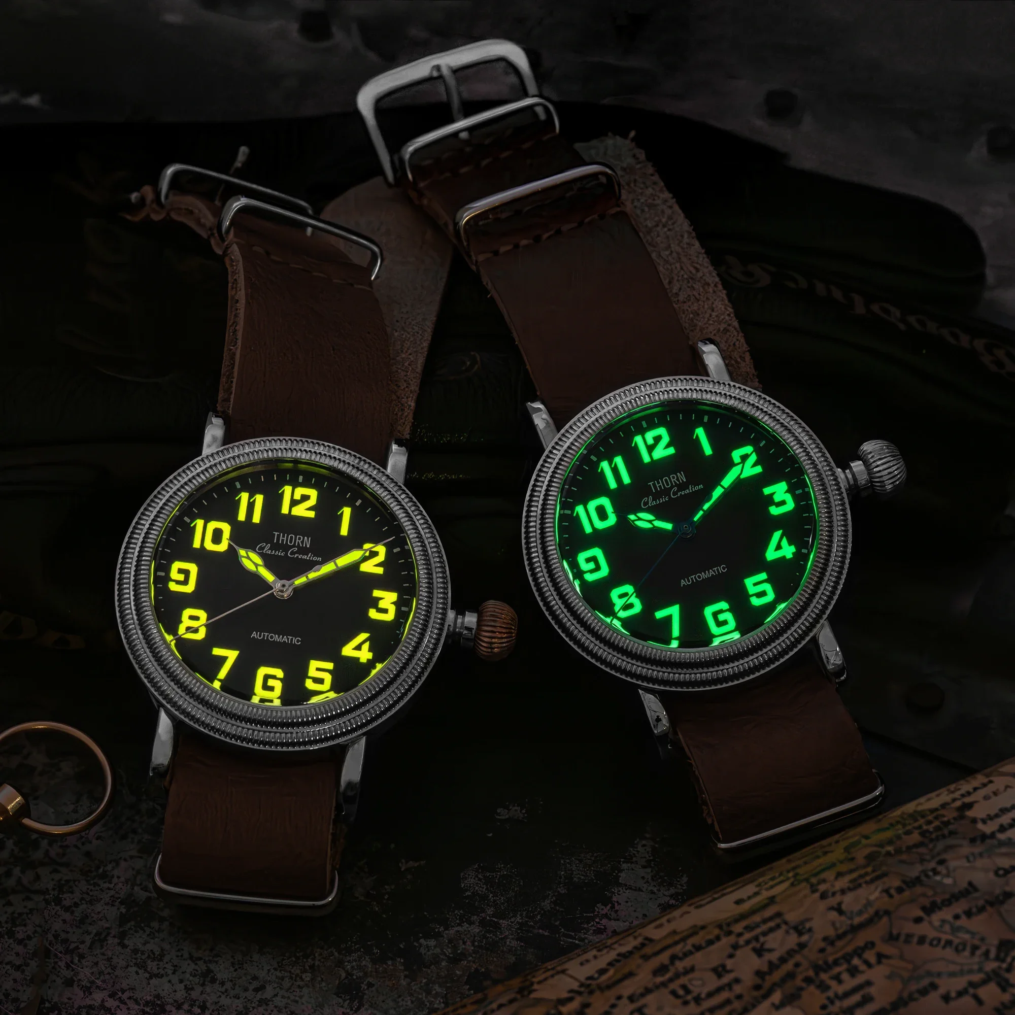 【T014】ساعة ثورن بقطر 41 ملم ساعة طيار عتيقة PT5000 ساعة حركة ميكانيكية أوتوماتيكية هدية للرجال زجاج الياقوت