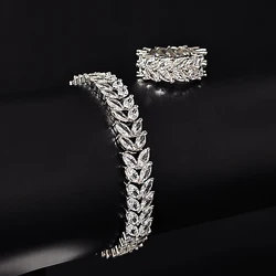 2024 New Trendy silver Color eternity band ring and bracelet bangle Set for Women Anniversary Gift Jewelry Wholesale s7195-r5208
