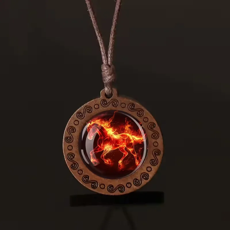 Collar con colgante de madera ajustable, uso diario Unisex, hecho a mano, diseño de caballito de fuego, cadena de cordón, accesorio de moda