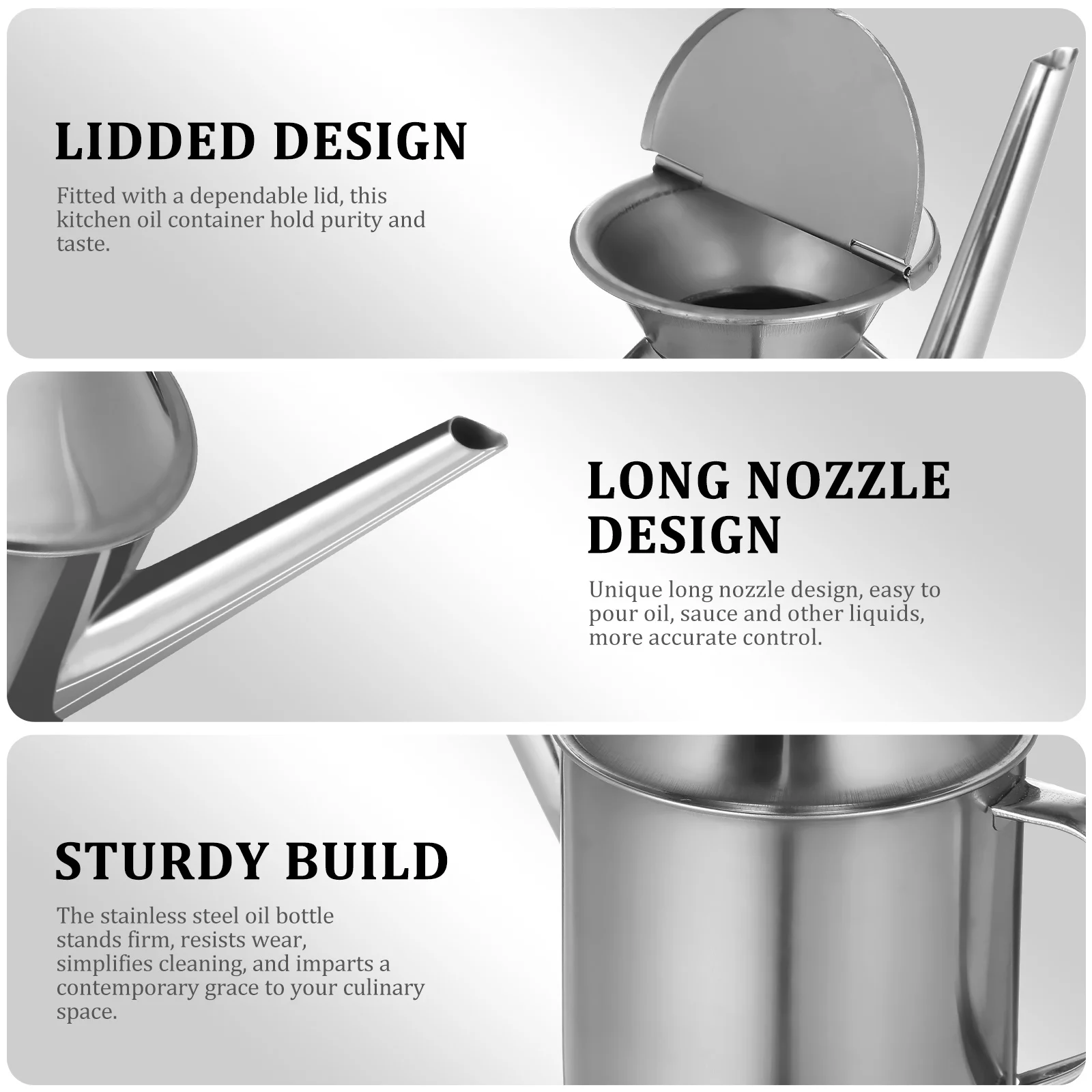 

200Ml Stainless Steel Oil Dispenser Olive Oil Container Kitchen Grease Saver Long Spout Wide Lid Refillable Condiment