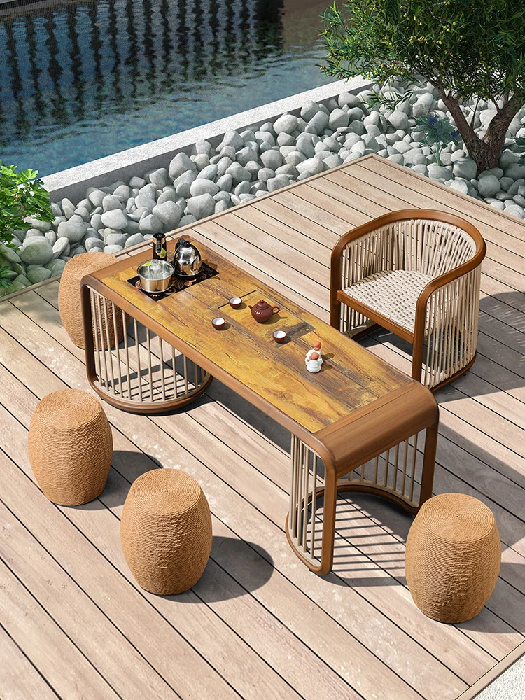 

New Chinese style tea table and chair combination Zen tea room, living room, household tea table, outdoor