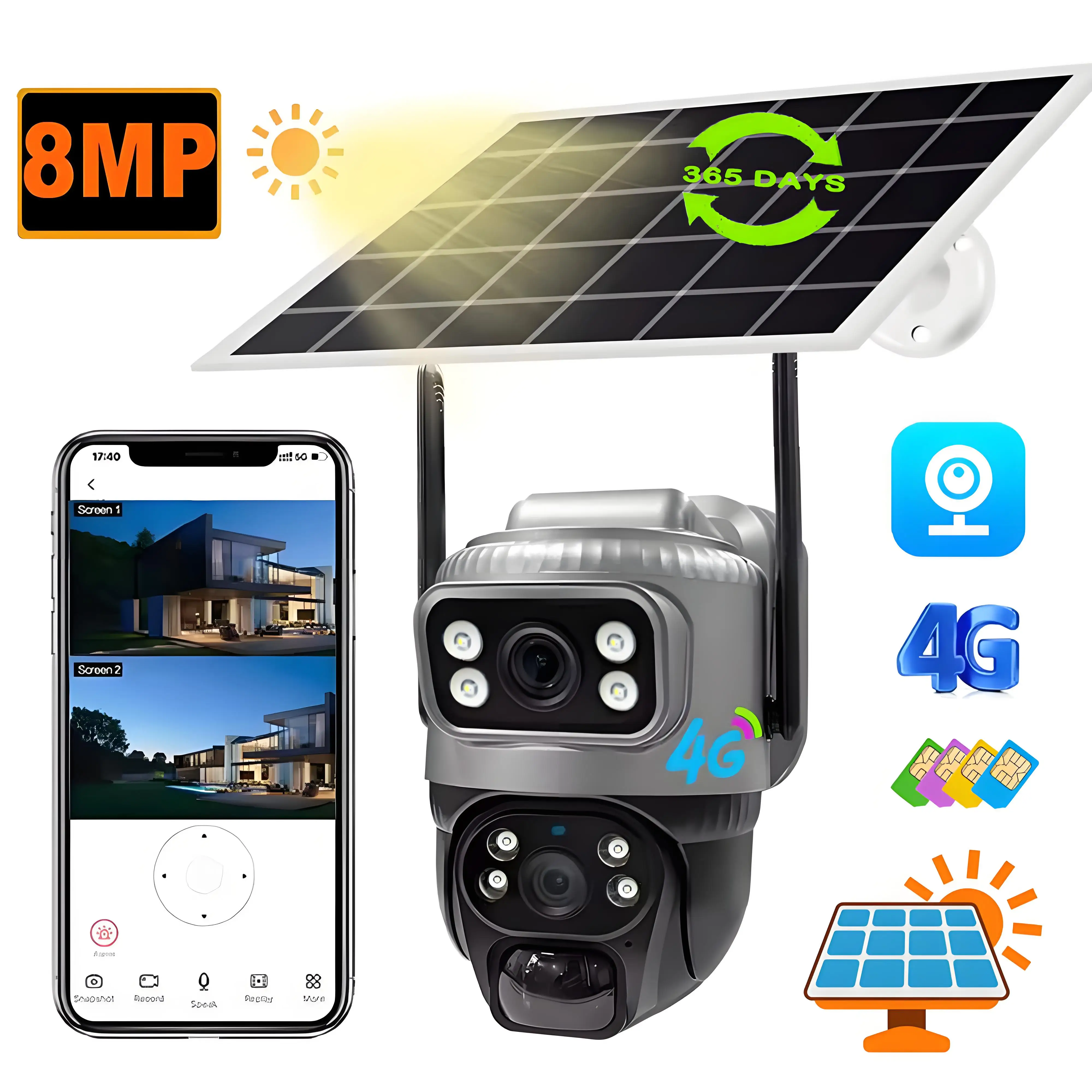 4K 8MP Camera Solar 4G Surveillance Night Vision Waterproof Battery CCTV Monitor Outdoor wireless Security Video IP Camaras V380