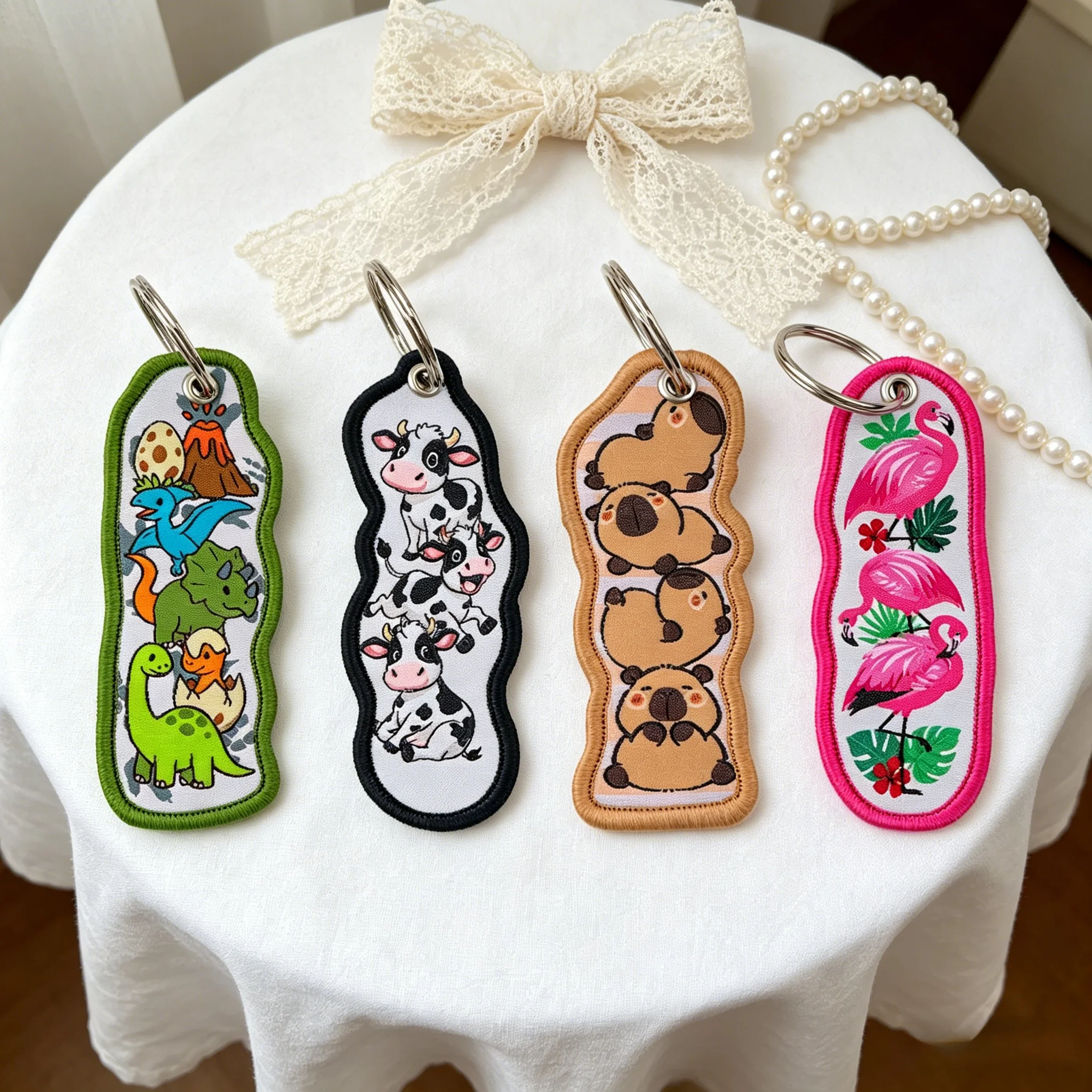 

Animlas Dinosaur Capybara Embroidery Key Fob Keychain for Motorcycles KeyRing Holder Key Tag Chaveiro Jewelry Accessories Gifts
