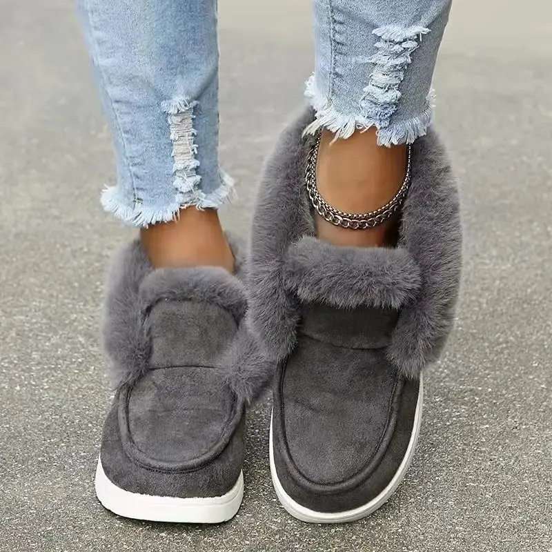 Novas senhoras deslizamento em botas de tornozelo confortáveis ​​mulheres inverno quente pele de pelúcia botas de neve camurça calçados femininos botas femininas