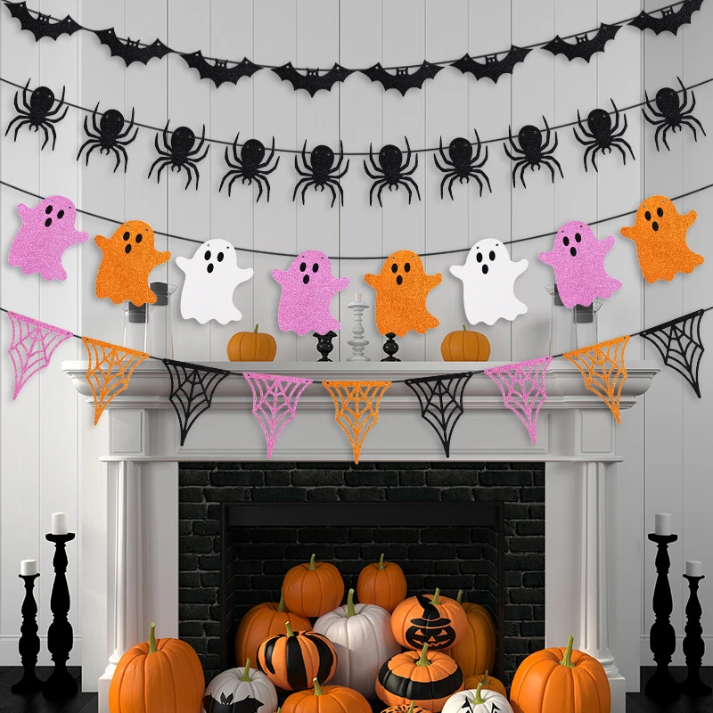 1set Halloween Dekoration Banner Bunting Scary Spinne Geist Fledermaus Hängen Girlande Pull Flagge Anhänger Für Halloween Party Wohnkultur – Detail 2