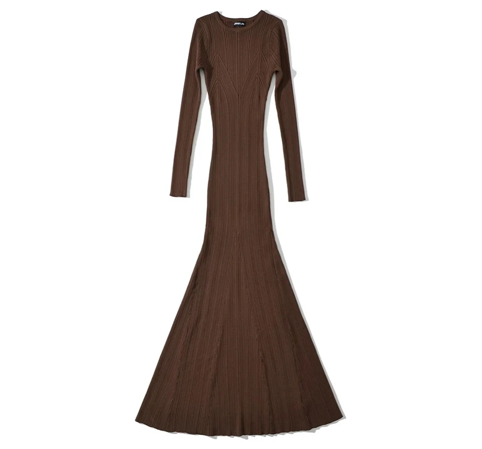 Sukienki zimowe damskie długa sukienka dzianinowa stójka obcisła czarna vintage ubrania długi rękaw dla kobiet brązowa