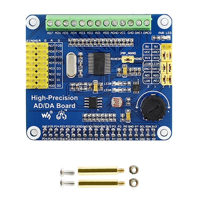 High Precision AD/Da Digital Analog Module Expansion Development Board For Raspberry Pi 3B+/4B Onboard DAC8532 ADS1256 Durable