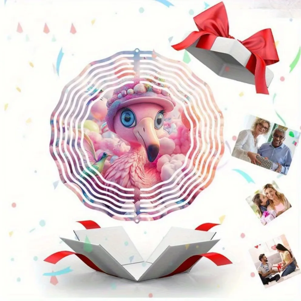 Pink Flamingo Rainbow Candy Wind Chime (أضواء متألقة، دوران لا نهائي) |   ديكور خارجي |   هدية مثالية للهالوين وعيد الميلاد