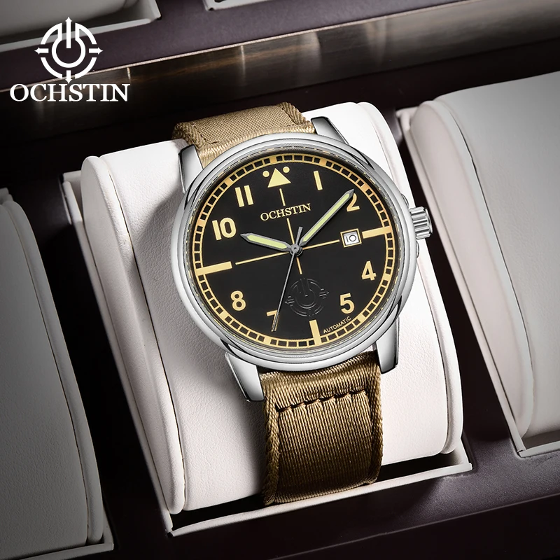 OCHSTIN Men Automatic Self-Winding Watch Man Thick Solid Case Nylon Strap Anti-Scratch Glass Waterproof Daily Commute Watches