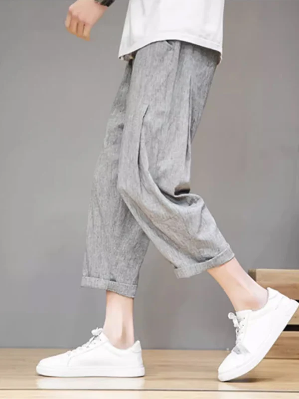 

Men's Summer Cotton Linen Seven-Five Shorts Thin Straight Leg Loose Casual Pants Youth Vitality Style Basic Color Antimicrobial