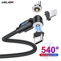 USLION 540 Rotate Magnetic USB Cable Type C Cable Fast Charging For Samsung Magnet Charge Micro USB Cable Mobile Phone Data Wire