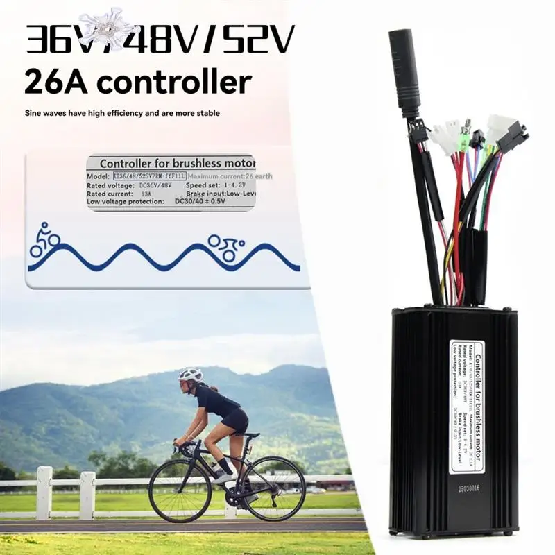 

Синусоидальный контроллер Ebike KT-26A для бесщеточных двигателей мощностью 500 Вт/750 Вт, 36 В, 48 В, 52 В, подходит для дисплеев KT, вилка SM