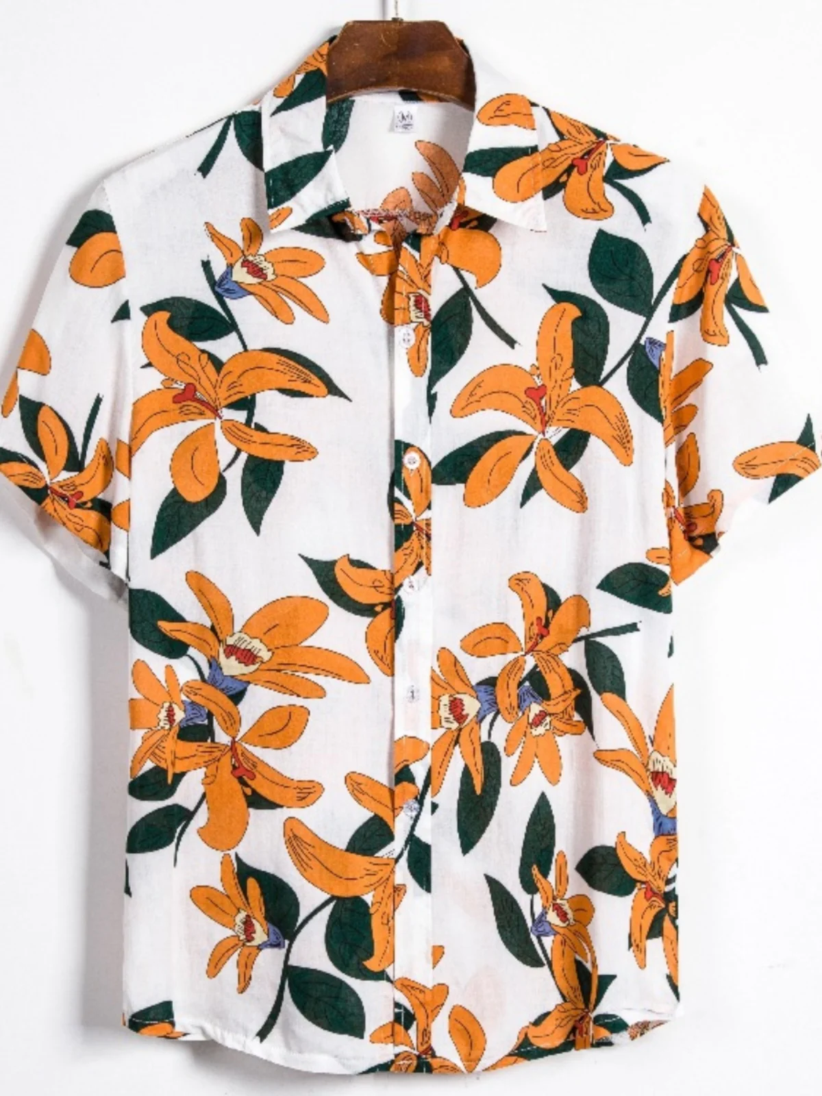 

Summer Mens Floral ort Sve irt Large Print Casual Loose Fit Regular Thin Flip Collar Cotton Linen Blend