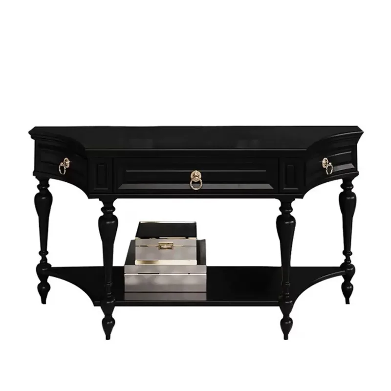 American light luxury black  table, French solid wood living room home  table, entrance hall entrance cabinet