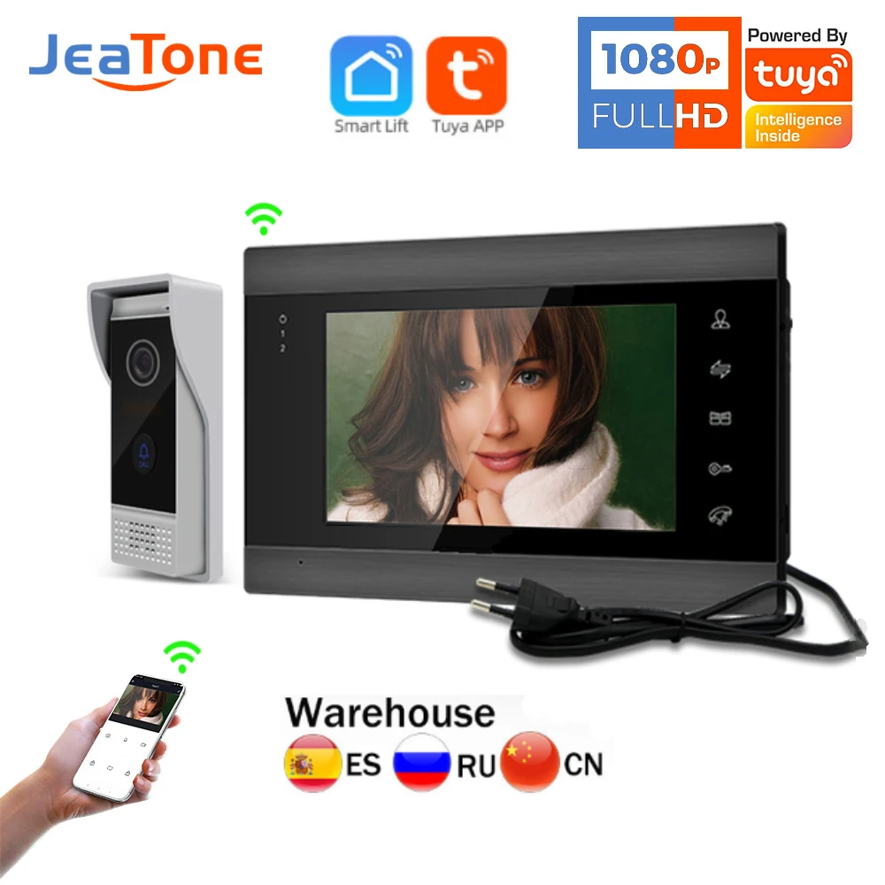 Jeatone 7Inch Video Intercom System For Home Apartments Security 720P AHD Video Doorbell Tuya APP WiFi Remote Unlock AC 220V