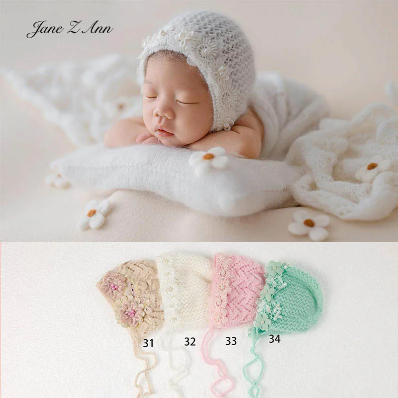 

Newborn baby photo props floral knit hats infant crochet flower beanie for gilrs photography outfit elegant handmade