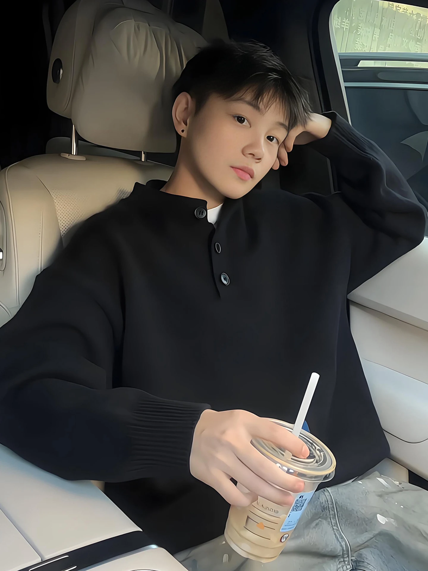 

American Sle Fce Lined Henley Ne Knitwear for Men Casual Loose Fit Long Sve Thermal Top Youthful Vitali Sle