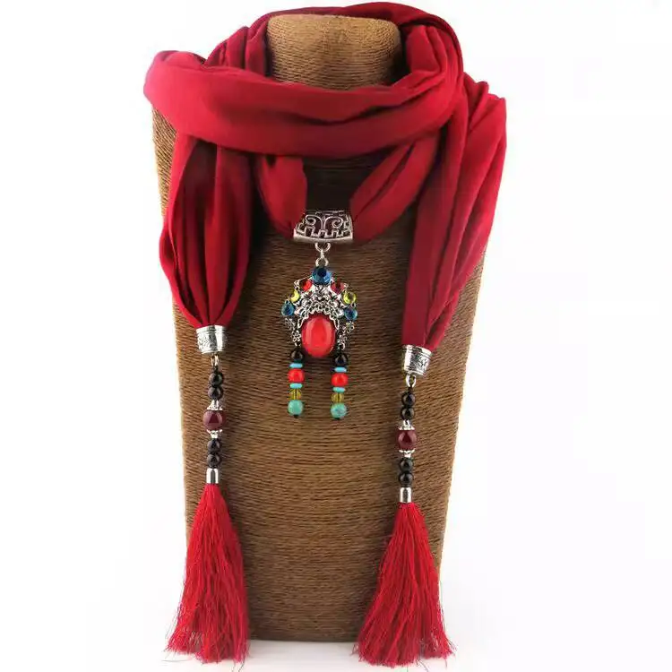 

New Cotton And Linen Scarf Tassels Pendant Scarf Tibetan Style The Zang Nationality Women Shawl Jewelry Necklace Ethnic Style