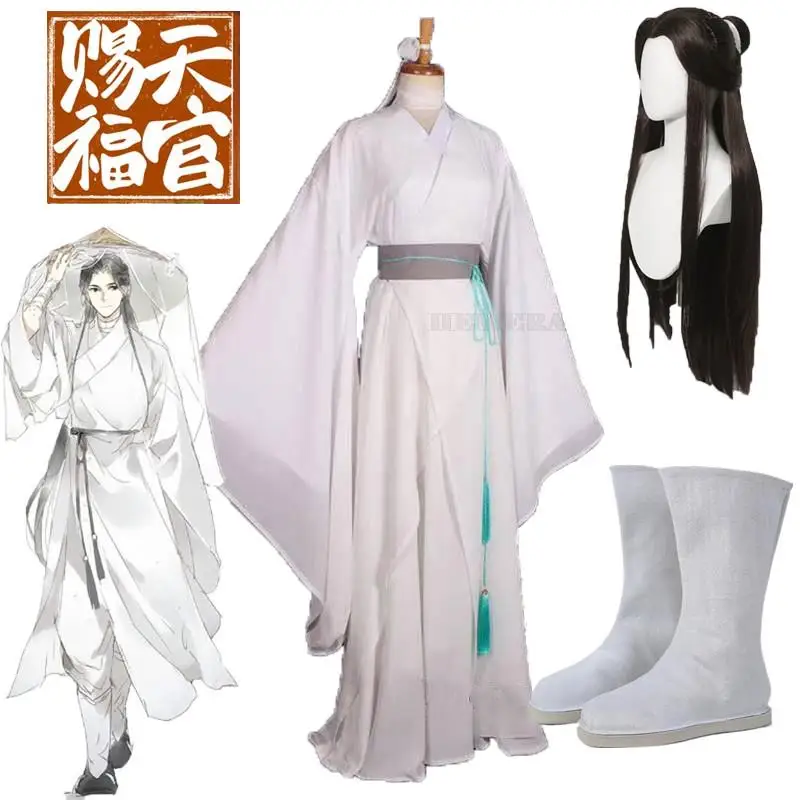 Xie lian cosplay anime traje tian guan ci fu xielian cosplay trajes perucas superiores halloween prop masculino feminino branco han fu roupas