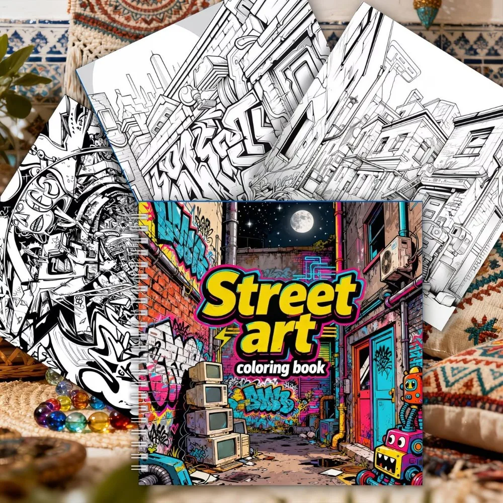 Street Art Graffiti Coloring Book Urban Spray Paint Wall Art Designs for Adults Stress Relief Relaxation Gift