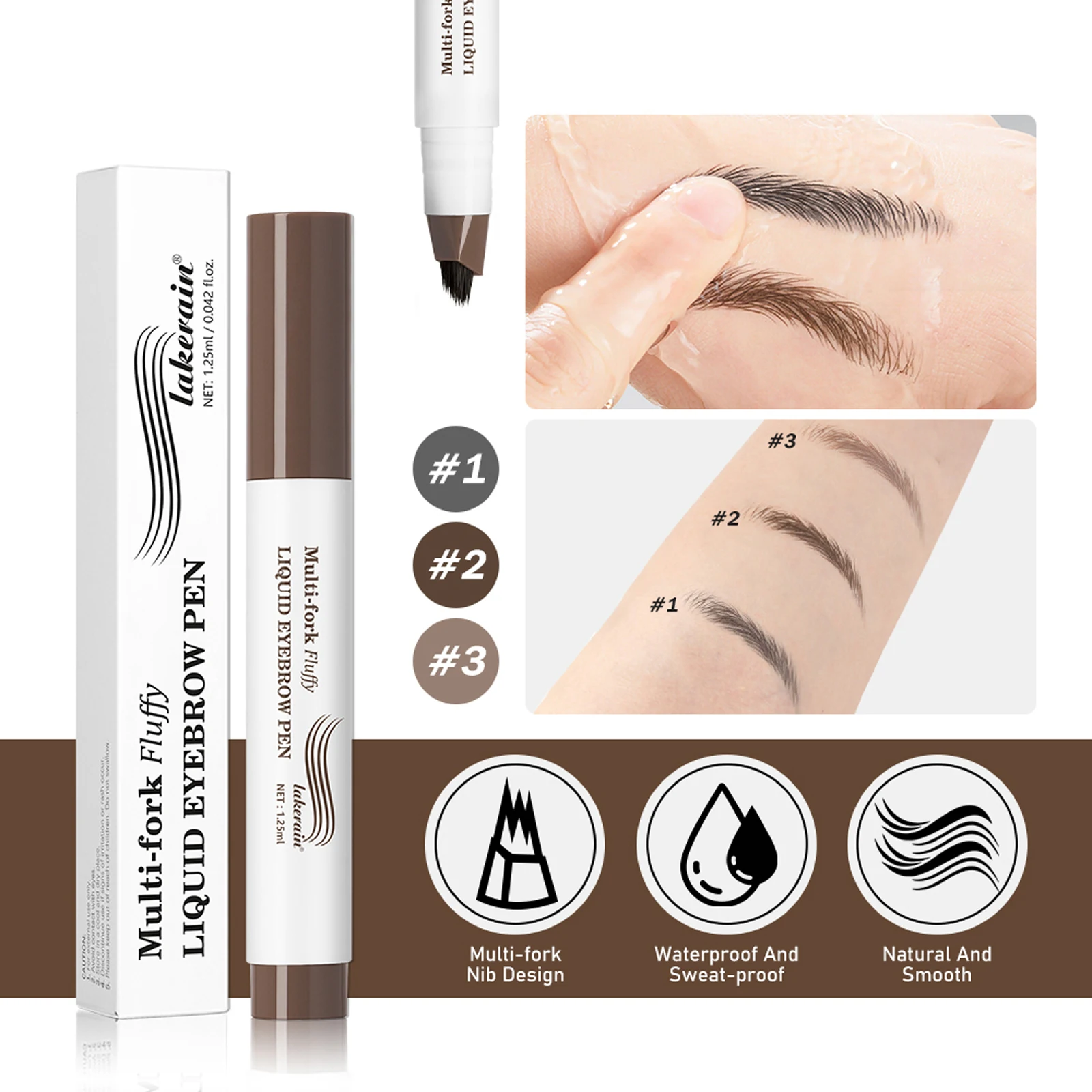 MLSMILE 4 couleurs stylo à sourcils étanche 4 fourchettes pointe sourcil cosmétique longue durée naturel brun foncé liquide crayon à sourcils