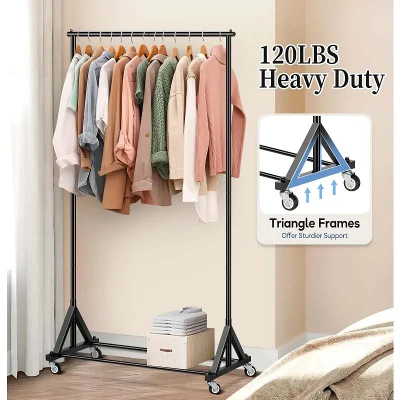 Heavy Duty Clothes Rack, Rolling Clothing Racks for Hanging Clothes Metal Garment Rack With Wheels