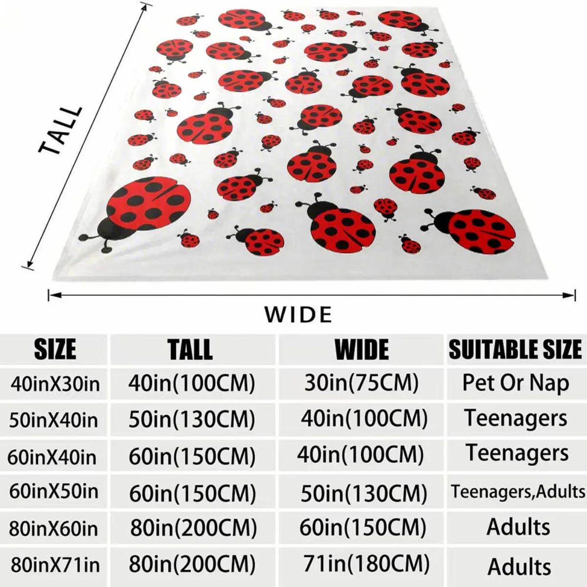 2026 New Arrival Flannel Blanket A Red SevenSided Ladybug Print Flannel Blanket, Ultra Soft And Comfortable, Lightweight And Dur