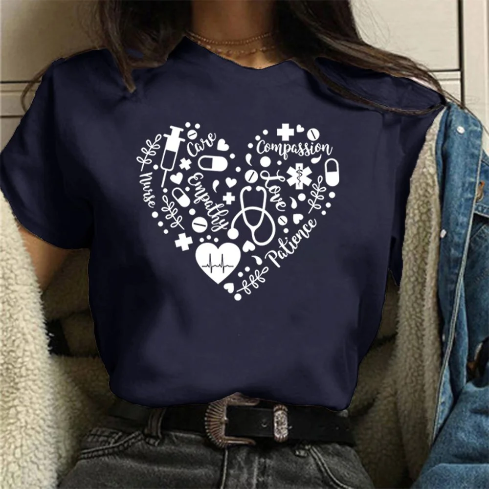 Fashion International Nurses' Day Nurse Love Print T-Shirt Soft Print Top Women Tee Clothing Casual O-Neck Short Sleeve