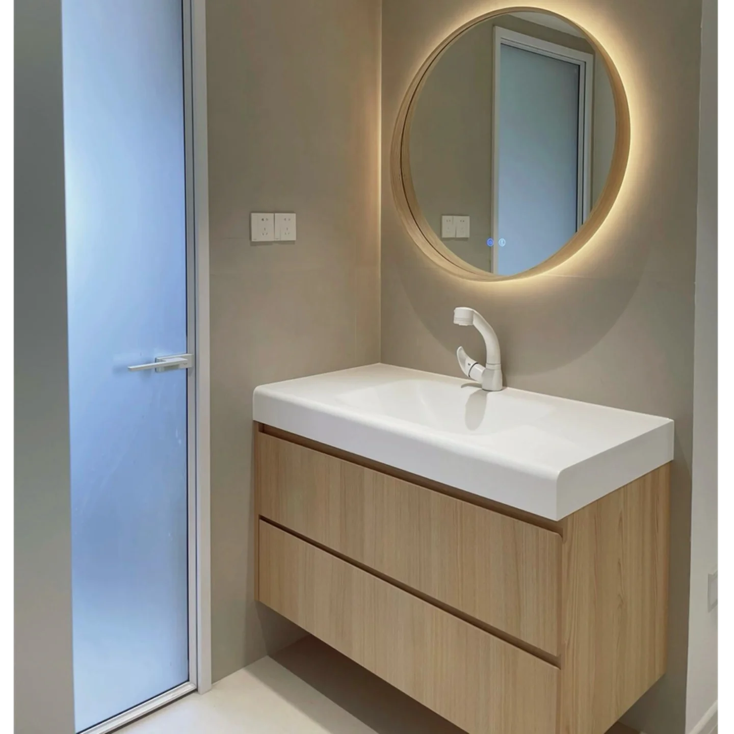 Conjunto de Mueble de Baño con Lavabo Integrado de DuPont Corian y Duravit, Estilo Rústico, Calidad Importada