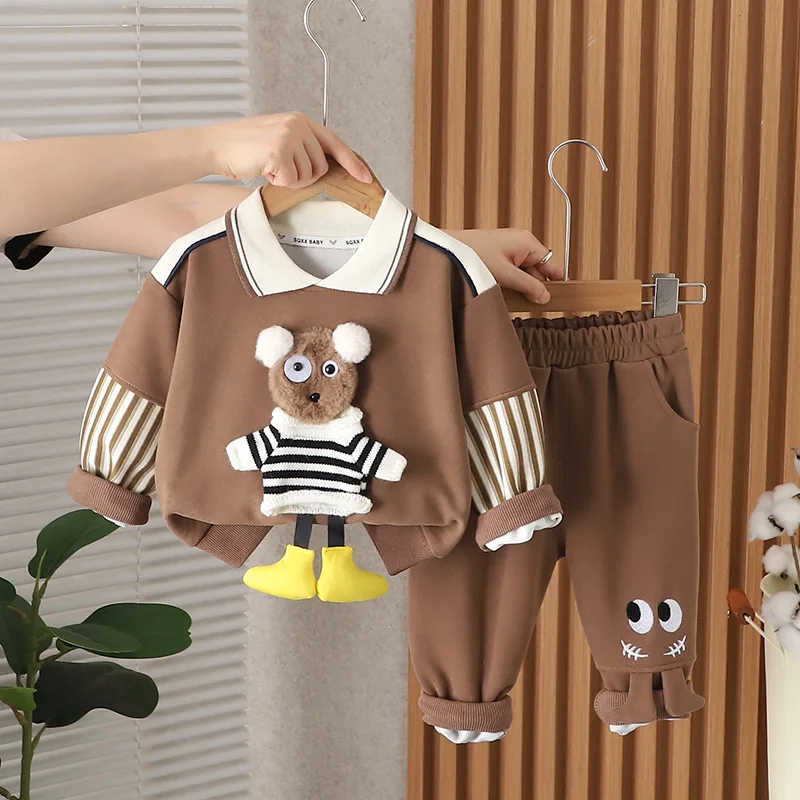 

Новая осенняя детская одежда для мальчиков и девочек, хлопковые толстовки с героями мультфильмов, брюки, 2 шт./компл., модный повседневный спортивный костюм для малышей