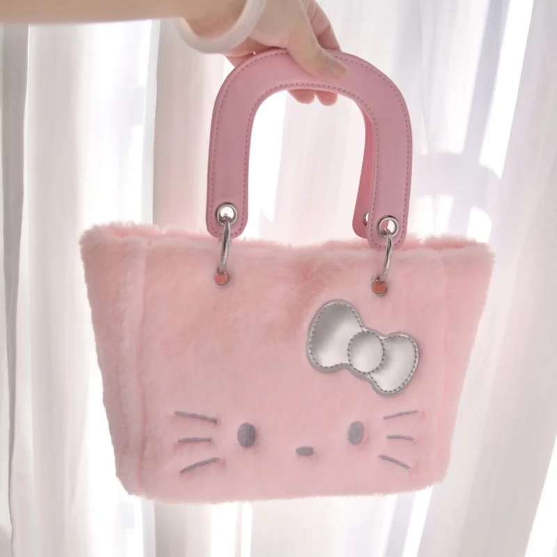 Hello Kitty Pink Handbag 50th Anniversary Same Soft Fury Bag Tote Bag Cute Hello Kitty Women'S  Largrebag Birthday Surprise Gift