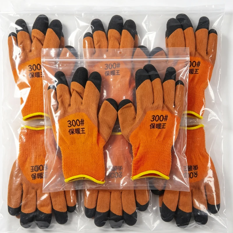 Winter Thick Warm Anti-slip Wear-resistant Protective Gloves Fleece Lined Safety Working Gloves Latex Coated Work Gloves 1/2pair