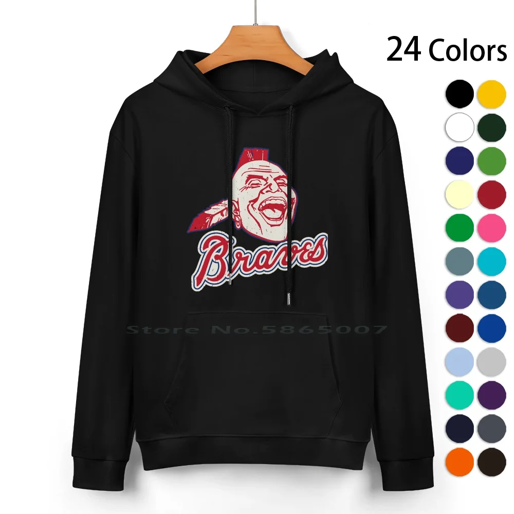 Screaming Indian Worn Pure Cotton Hoodie Sweater 24 Colors Atlanta Baseball Team Brave Cherokee Indian Mohawk Tomahawk 100%