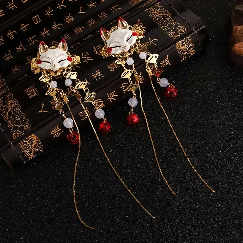 Fox- Shaped Hair Clip Kawaii Tassel Bead Hairpin Vintage Hair Jewelry Cosplay Props Headwear Girl Chinese Hanfu Hair Accessories