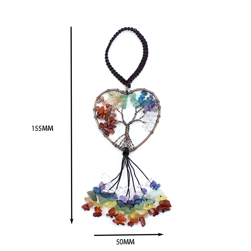 Natural Stone Pendant Heart Shape Car Hanging 7 Chakra Life Of Tree Colorful Irregular Crystal Quartz Healing Amulet Fengshui