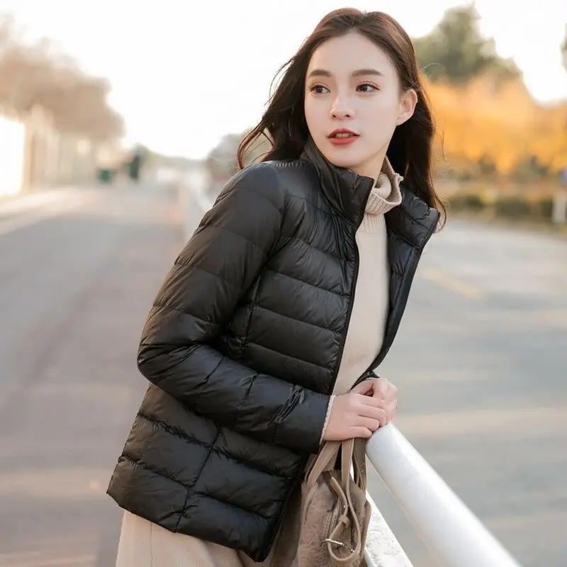 Autumn Winter New Style Korean Version down Cotton Women's Lightweight Short Slim Fit Stand Collar Hooded Jacket out of Season