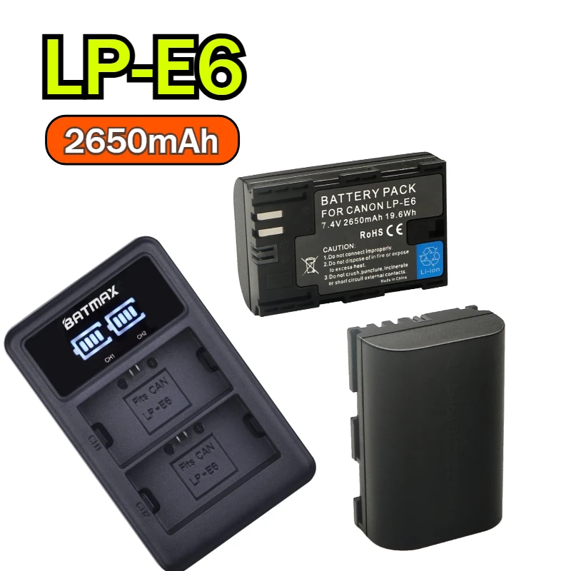 New 7.4V LP-E6 LP-E6N Camera Battery 2650mAh for Canon EOS 6D 7D 5D Mark II III IV 5D 60D 60Da 70D 80D 90D 5DS R5 R6 XC10 XC15