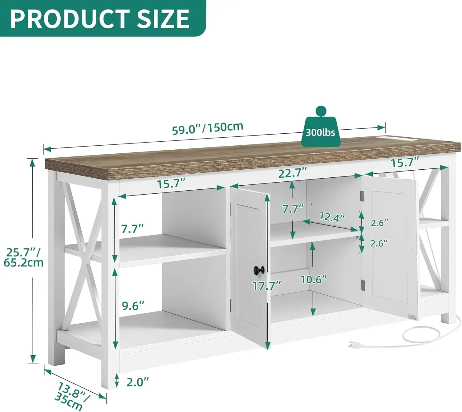 TV Stand for Living Room, Farmhouse Entertainment Center with Power Outlet for TVs up to 65 60 55 Inch, Rustic Media Console TV