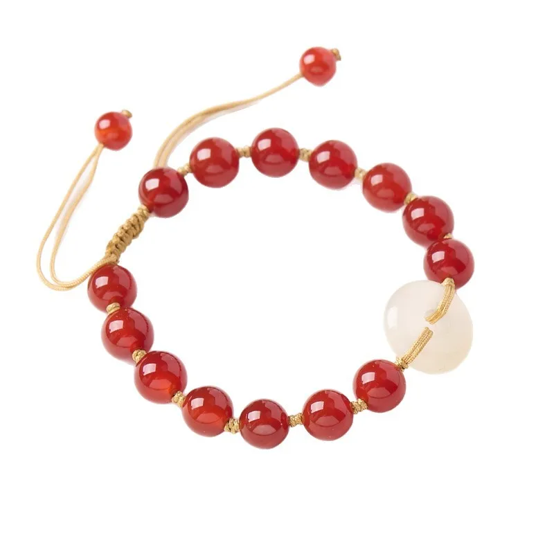 

Natural Red Agate Bracelet Braided Hand Rope with Peace Buckle Traditional Lucky Jewelry Gifts