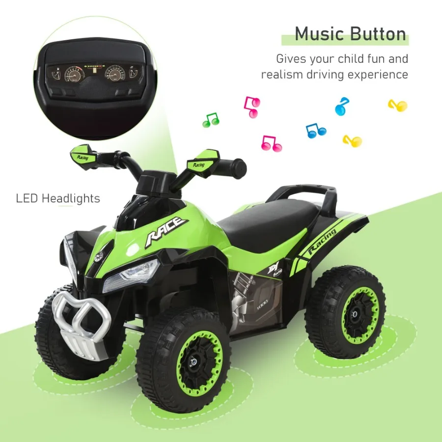 Aosom NO Power Ride On Push Car Ride Racer Fofloor Voiture coulissante Marche ATV Jouet avec lumières musicales pour 1,53 ans Vert