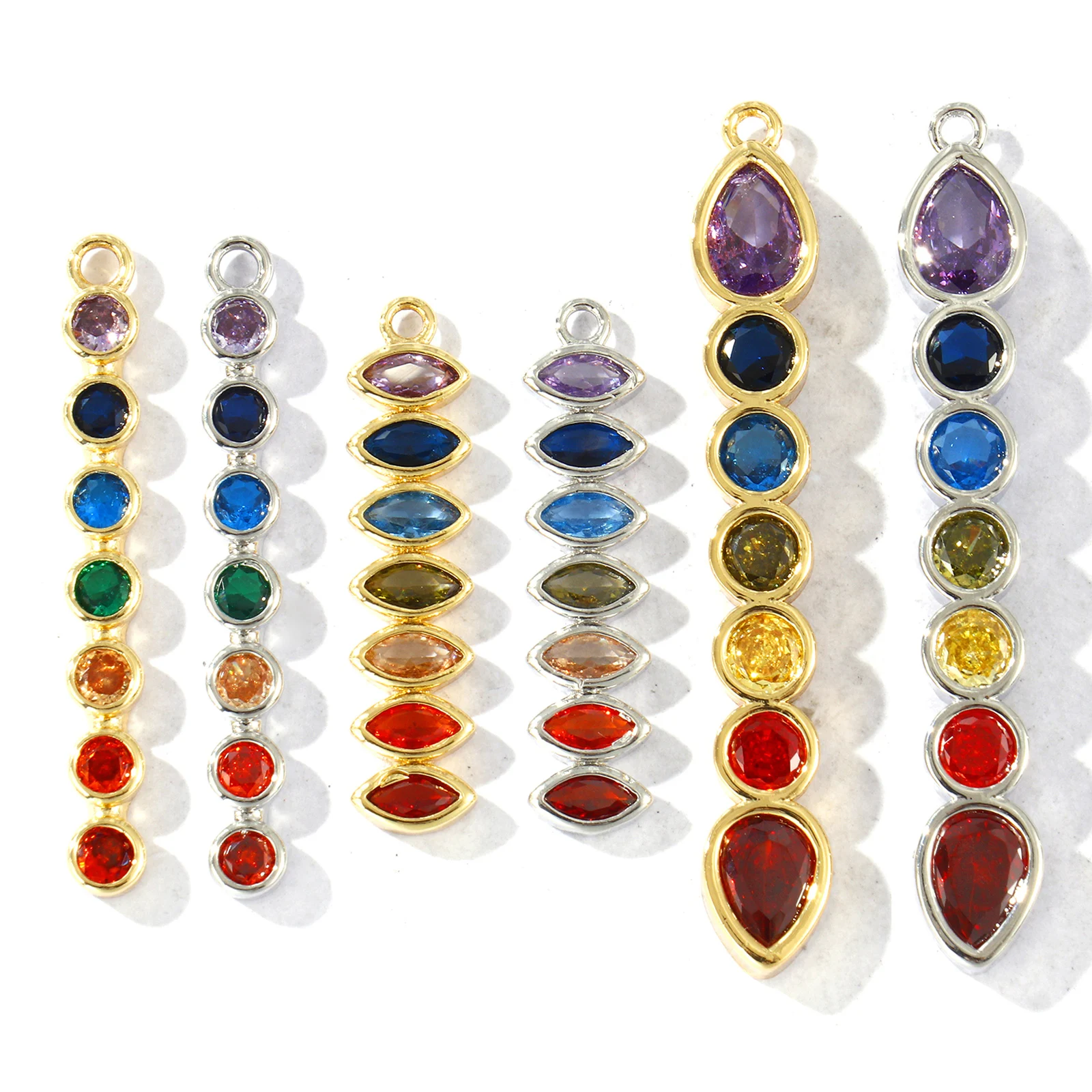 2pcs Vintage Brass Yoga Healing Charms Geometric Drop Multicolour Cubic Zirconia Long Tassel Pendants DIY Necklace Women Jewelry