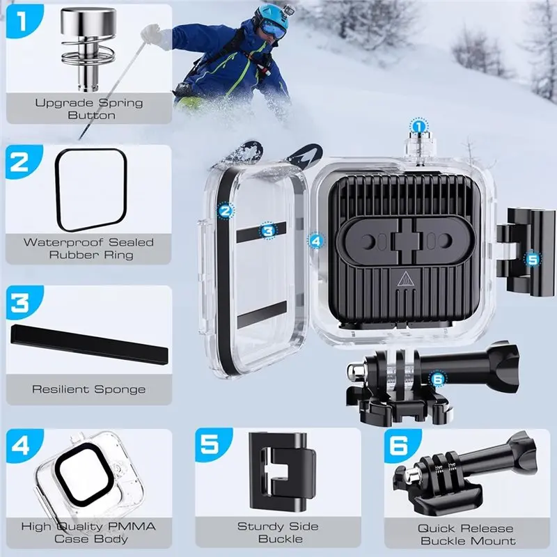 N93R Mini Custodia per Gopro Hero11 Custodia protettiva per immersione subacquea nera impermeabile 60M