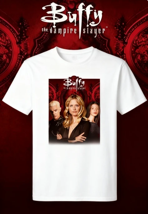 تي شيرت Buffy the Vampire Slayer Graphic، تي شيرت قطني مطبوع عليه برنامج تلفزيوني قوطي، بلوزة كلاسيكية على شكل عبادة التسعينيات لمحبي