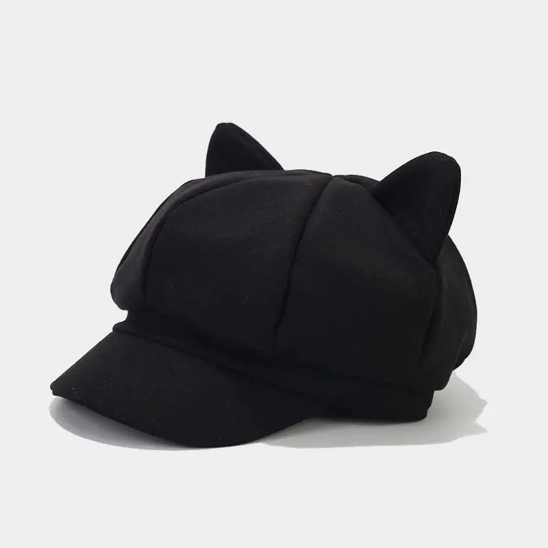 New Beret Women Cute Cat Ear Octagonal Hats Women Newsboy Cap Beret Women Vintage Painter Winter Hats for Women Octagonal Caps