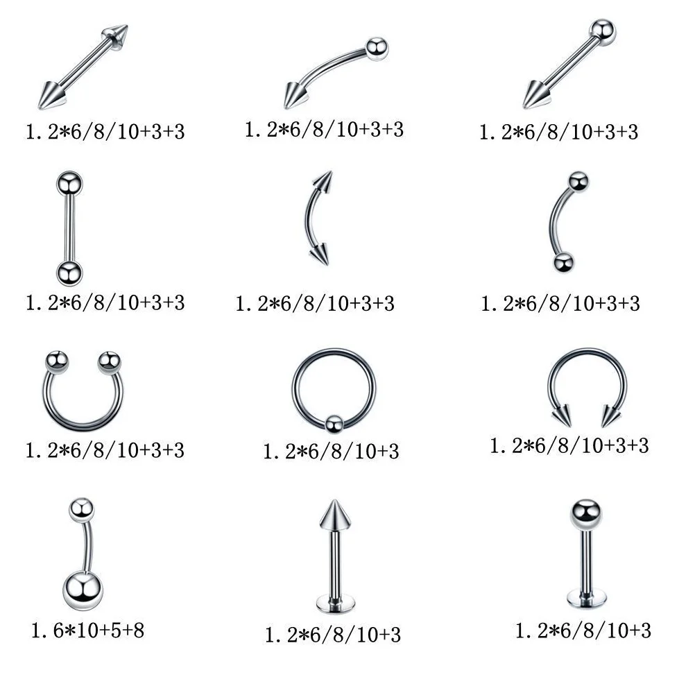 

120pcs Stainless Steel Belly Button Ring Body Piercing Jewelry Set Silver Navel Rings Fashion Chic Hypoallergenic