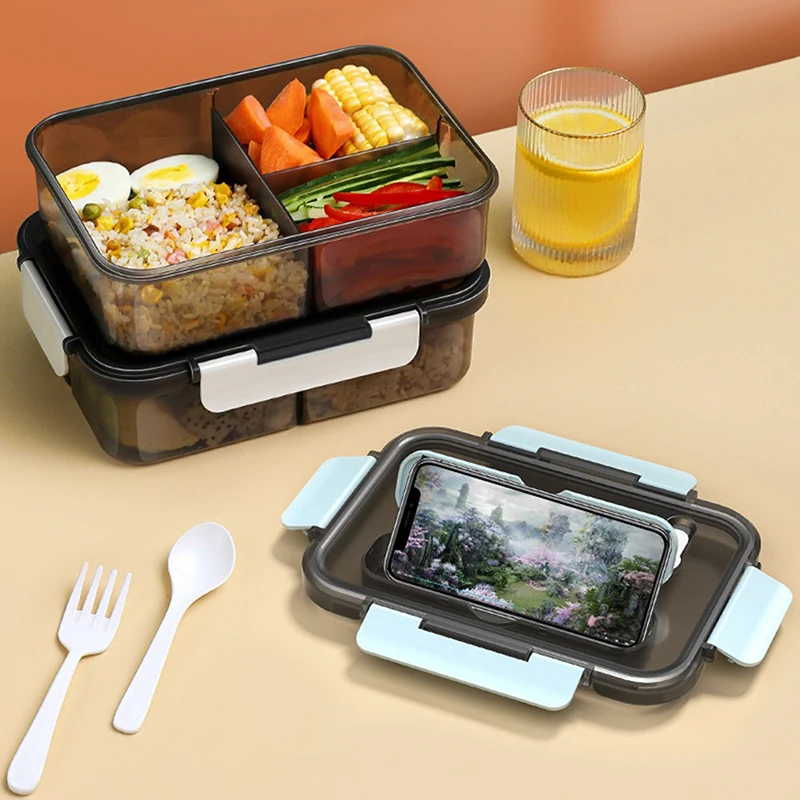 1100/1500 ML 2/3 Grid Compartment Packed Lunch Box Matching Fork Spoon Adult Student Bento Box Food Storage Container Snack Box